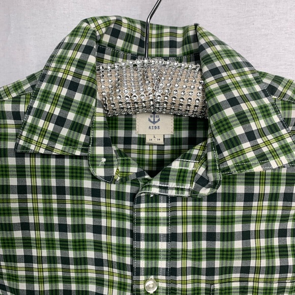 🌹3/25🌹Lands’Ed plaid green shirt size 14-16 - Picture 6 of 12